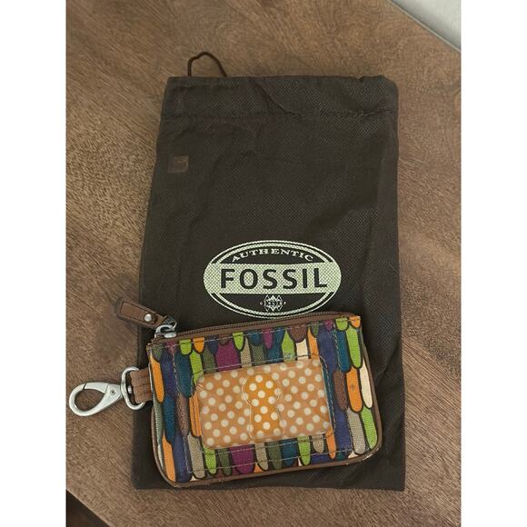 Fossil Key-Per Colorful Coated Canvas & Leather ID Holder Coin Purse Dust Cover - Picture 2 of 4